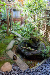 Traditional garden in Nagamachi District, Kanazawa, with stone lanterns