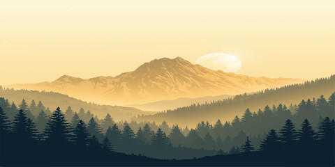 Fototapeta premium Sunrise Over Golden Pine Veil