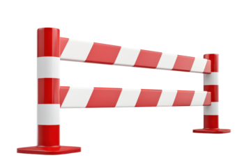 Red and white striped construction barrier isolated on transparent background. Red and white striped barrier isolated on white background.