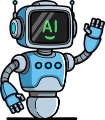 Friendly AI Robot Waving Hello with AI Display.