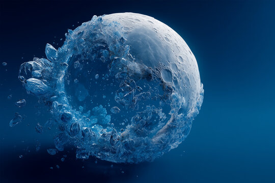 Moon Sphere Surrounded by Blue Crystal Ring