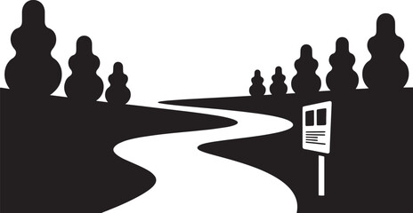 Winding pathway amidst stylized trees and a signpost flat vector illustration design © Zakir Ali