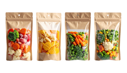 Bags of vegetables and fruits three bags containing fresh assortment of vegetables and fruits for healthy eating