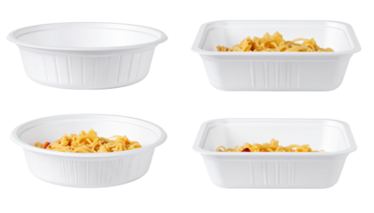 Various food items in white plastic storage containers different food types neatly arranged in individual white plastic storage containers ready for use
