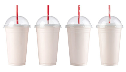 Three plastic cups with straws close up shot of three plastic cups each with a colorful straw ready for beverages