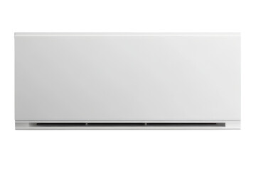 White air conditioner unit with horizontal vents isolated on transparent background. White rectangular conditioner isolated on white background.