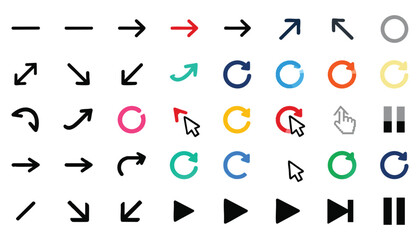 Collection of diverse arrow and cursor icons representing direction navigation and digital interaction on a white background