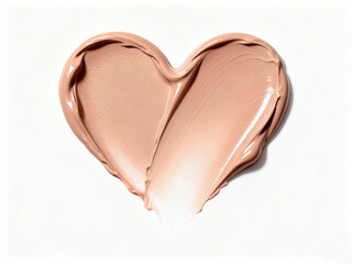 Luxurious creamy cosmetics with heart-shaped texture applied on a white background