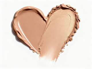 Luxurious creamy cosmetics with heart-shaped texture applied on a white background