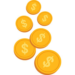 Golden Dollar Coins Falling With Transparent Background In A Scattered Motion Representing Wealth And Currency