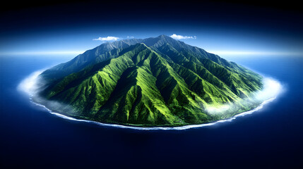 aerial view of island showcases interconnection between its various components, including geography