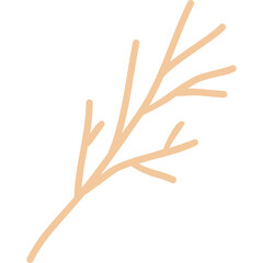 Doodle Style Abstract Floral Stem with Delicate Branches in Light Peach and Beige on Transparent Background