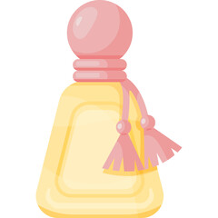 Elegant Yellow Perfume Bottle with Pink Tassel Accents and Smooth Cap on a Clean White Background