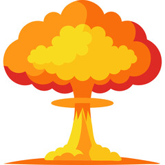 Explosion cloud with orange and yellow hues symbolizing nuclear detonation or large blast on a white background illustration style