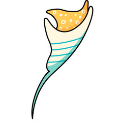 Flat Design Illustration of a Cute Cartoon Manta Ray with Yellow Spots on a White Background Ideal for Childrens Themes