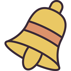 Golden Christmas Bell with Orange Stripe and Dark Outline Isolated on Transparent Background Festive Holiday Decoration Element