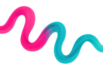 Abstract wavy fluid line in gradient pink and cyan colors, flowing on a transparent background