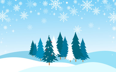 Winter snow scenes and snowflake illustrations