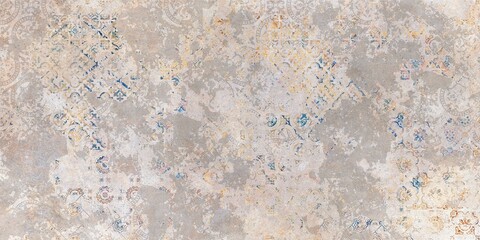 Weathered Concrete Texture With Faded Ornate Tile Patterns And Subtle Color Flares For Backgrounds Design