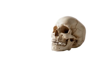 Human skull on white background in realistic detail  