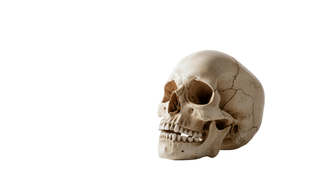 Human skull on white background in realistic detail  