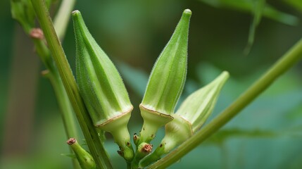 Okra Pods Stacked on Dark Background in Close-Up