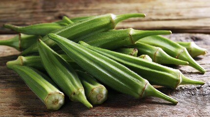 Okra Pods Stacked on Dark Background in Close-Up