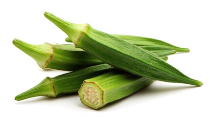 Okra Pods Stacked on Dark Background in Close-Up