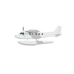 Obraz premium Gray Seaplane with Twin Floats and Propeller, Side View