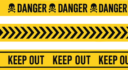 Caution and Warning Tape Set for Construction, Industrial Safety, Roadwork, Police Line, Danger, and Hazard Zone Vector Illustration
