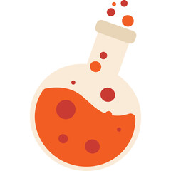 Round bottom flask containing orange liquid with red bubbles escaping upwards clear transparent background isolated vector illustration