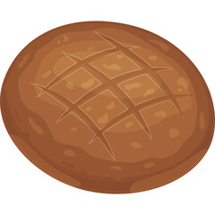 Round Brown Loaf of Bread with Diamond Pattern Scoring on Transparent Background Detailed Illustration