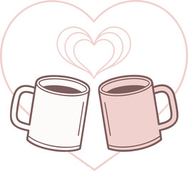 Two Mugs Coffee Toasting with Heart Outline Christmas minimalist clinking