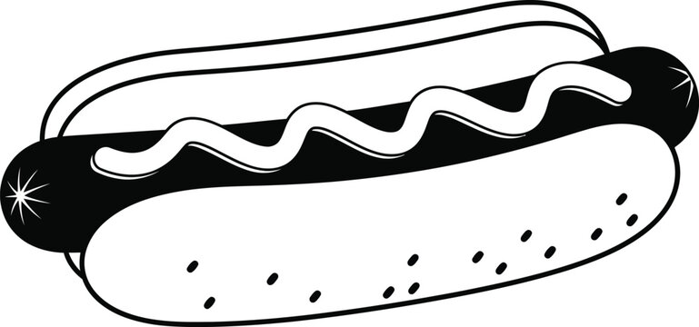 Classic hot dog with mustard delicious fast food emblem minimalist design isolated on transparent background