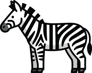 Stylized zebra standing proudly in profile with iconic black and white stripes isolated on transparent background