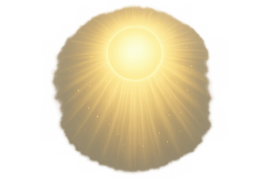 Golden glowing circle creating light rays and sunbeams with dust particles, shining and illuminating effect on transparent background - Powered by Adobe