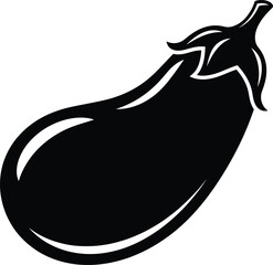 Simple silhouette icon of a black eggplant vegetable for food and produce design isolated on transparent background