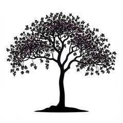 Obraz premium Tree Silhouette with Blossom Tree Branch Black Tree Silhouette Art
