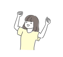 拳をあげて喜ぶ女性のイラスト素材