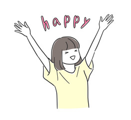 手を広げて喜ぶ女性のイラスト素材