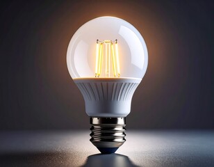 Bright and modern light bulb glowing on a dark surface
