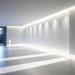 Modern empty room with sleek design and natural light during daytime