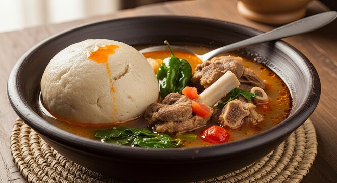 Hearty African Stew with Fufu and Meat.