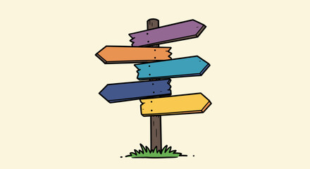 Colorful Cartoon Directional Signpost Illustration