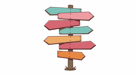 Cartoon Illustration of a Multi Arrow Signpost