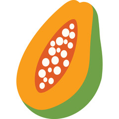 Half Cut Papaya Fruit Vibrant Orange Flesh With White Seeds Green Rind Isolated On Transparent Background Healthy Food Concept
