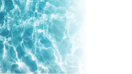 Transparent water waves in sunlight background. Trendy summer nature banner. Defocused aqua-mint liquid colored clear water surface texture with splashes bubbles with copy space. © dieno production