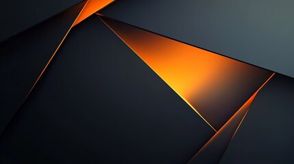 Minimalist geometric abstract background: triangle with blurred edges in dark gray and orange color scheme, sharp focus on center + soft gradient, low saturation for modern feel