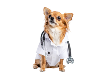 Adorable Pet in Veterinarian Outfit Holding Stethoscope Isolated on Transparent Background