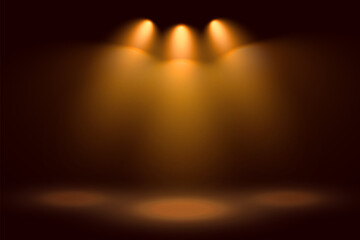 golden three spotlights and stage background design